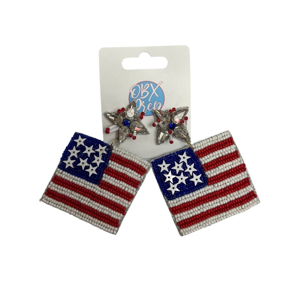 NWT OBX Prep American Flag Beaded Drop Earrings